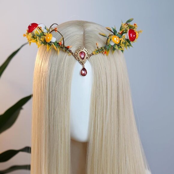 Renaissance Mushroom Accessory Set Fairy Crown Elf Ears for Cosplay Halloween